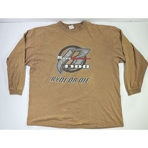 Vintage Ruff Ryders 1100 Ryde Or Die Long Sleeve Shirt Tan Men's Large XL